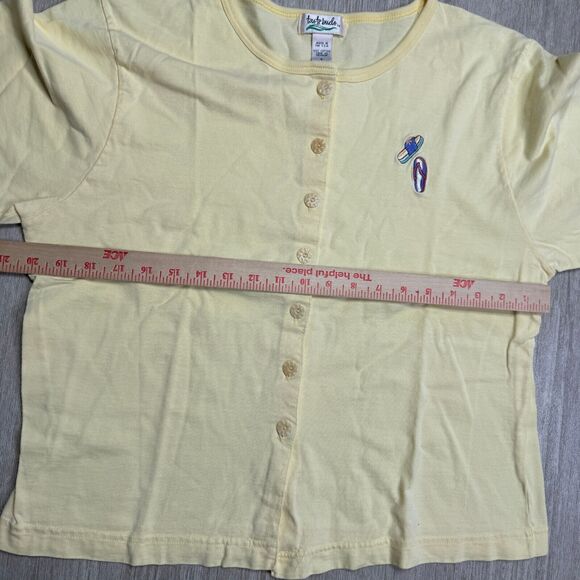 Vintage 90s Womens Button Up Beach Shirt Taste Buds USA Yellow Sandals - Picture 6 of 8